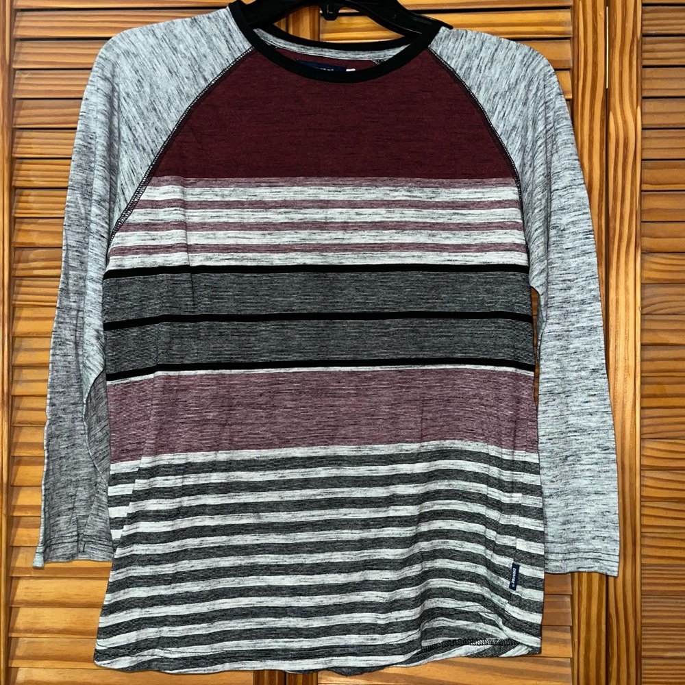 Univibe Long Sleeve Striped Tee Shirt Size XL Red,‎ Gray and Black